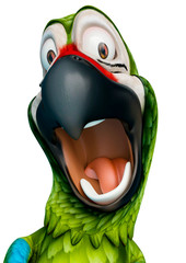 green parrot cartoon is is surprised in a white background © DM7