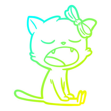 recommend clip art: cold gradient line drawing cartoon yawning cat