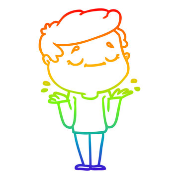 recommend clip art: rainbow gradient line drawing cartoon peaceful man shrugging