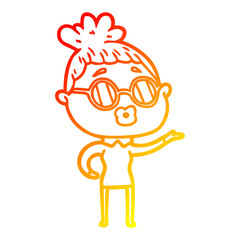 warm gradient line drawing cartoon woman wearing sunglasses