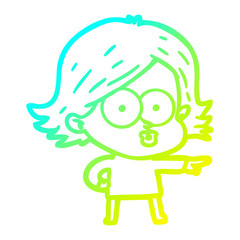 Obraz premium cold gradient line drawing cartoon girl pouting