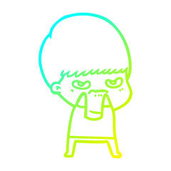 cold gradient line drawing annoyed cartoon boy