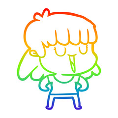 rainbow gradient line drawing cartoon woman laughing