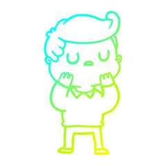 cold gradient line drawing cartoon aloof man considering
