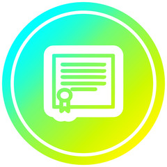 diploma certificate circular in cold gradient spectrum
