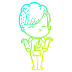 cold gradient line drawing cartoon girl wearing futuristic clothes