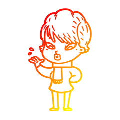 warm gradient line drawing cartoon woman