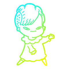 Obraz premium cold gradient line drawing cute cartoon girl with hipster haircut