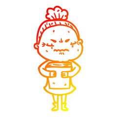 warm gradient line drawing cartoon annoyed old lady