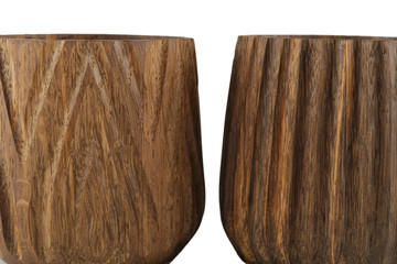 Wooden handmade glasses on white background, isolate