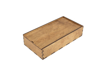 Box of handmade wood on a white background, isolate.