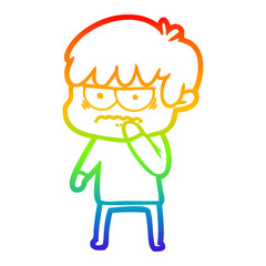 Fototapeta premium rainbow gradient line drawing annoyed cartoon boy