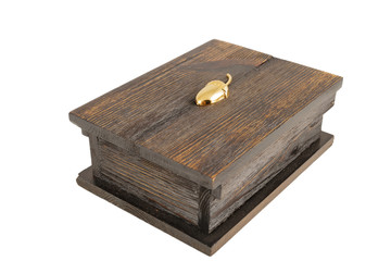Box of handmade wood on a white background, isolate.