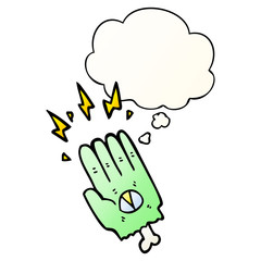 spooky halloween zombie hand and thought bubble in smooth gradient style
