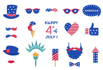USA Independence Day 4 th of July Photo Booth Party Props of American Symbols © Yuliia Batsheva
