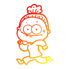 warm gradient line drawing cartoon happy old woman