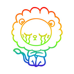 rainbow gradient line drawing crying cartoon lion