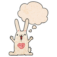 cartoon rabbit in love and thought bubble in grunge texture pattern style