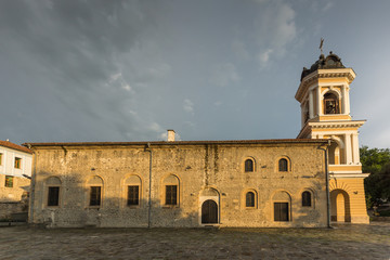 Sunset view of The Virgin Mary Church in city of Plovdiv, Bulgaria