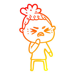 warm gradient line drawing cartoon angry woman