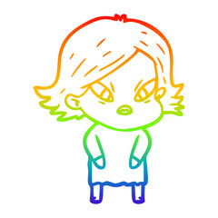 rainbow gradient line drawing cartoon stressed woman