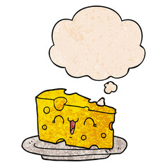 cute cartoon cheese and thought bubble in grunge texture pattern style