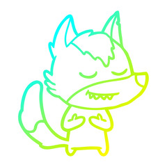 cold gradient line drawing friendly cartoon wolf