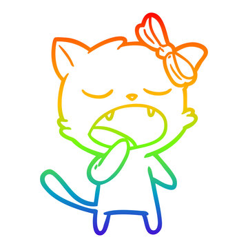 recommend clip art: rainbow gradient line drawing cartoon yawning cat