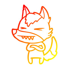 warm gradient line drawing angry wolf cartoon