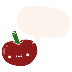 cartoon apple and speech bubble in retro style