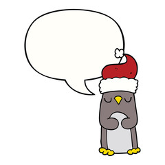 cartoon christmas penguin and speech bubble