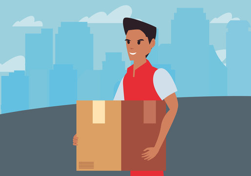man with package fast delivery logistic icon vectorillustrate