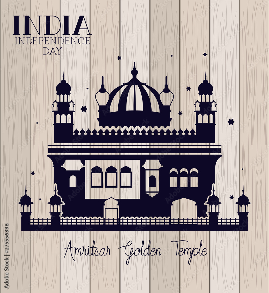 Wall mural indian amritsar golden temple with wooden background