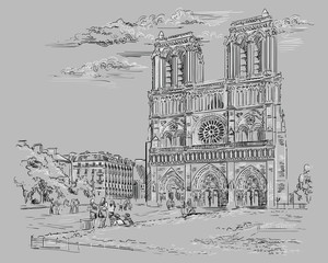 Grey vector hand drawing Paris 2