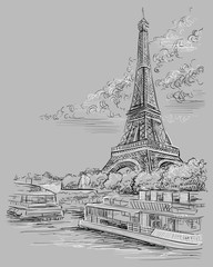 Grey vector hand drawing Paris 3