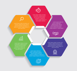 Infographic design vector and marketing icons can be used for workflow layout, diagram, annual report, web design.  Business concept with 6 options, steps or processes. - Vector 