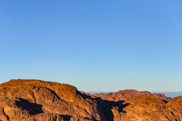 Egypt. Mount Sinai in the morning at sunrise. (Mount Horeb, Gabal Musa, Moses Mount). Pilgrimage place and famous touristic destination.