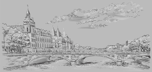 Grey vector hand drawing Paris 5