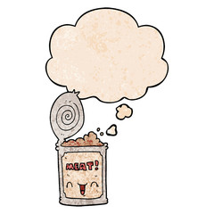 cartoon canned meat and thought bubble in grunge texture pattern style