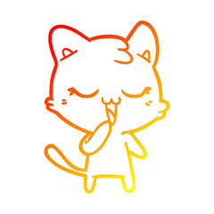 warm gradient line drawing happy cartoon cat