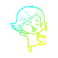 cold gradient line drawing cartoon girl pulling face