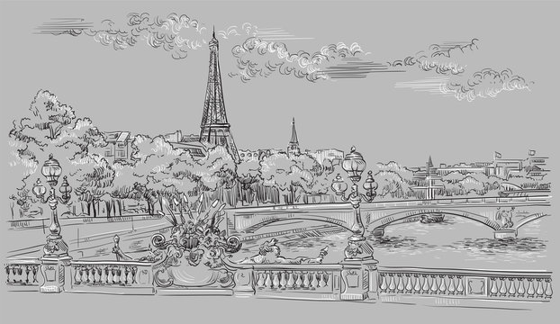 Grey vector hand drawing Paris 8