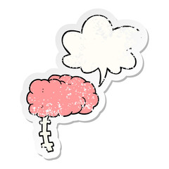 cartoon brain and speech bubble distressed sticker