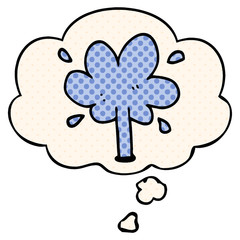cartoon water squirt and thought bubble in comic book style