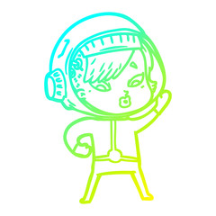 cold gradient line drawing cartoon astronaut woman
