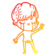 warm gradient line drawing cartoon woman crying