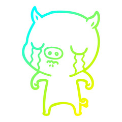 cold gradient line drawing cartoon pig crying