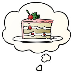 cartoon dessert cake and thought bubble in smooth gradient style