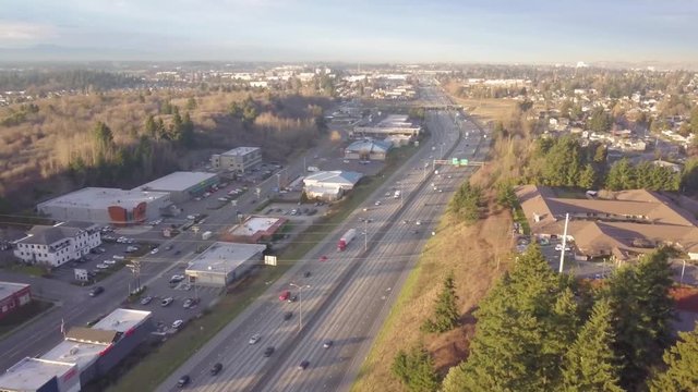 Aerial shot of Interstate 5 (I-5) near Tacoma, Washington