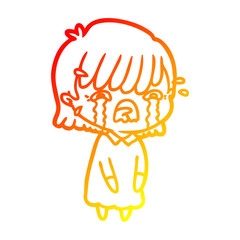 warm gradient line drawing cartoon girl crying
